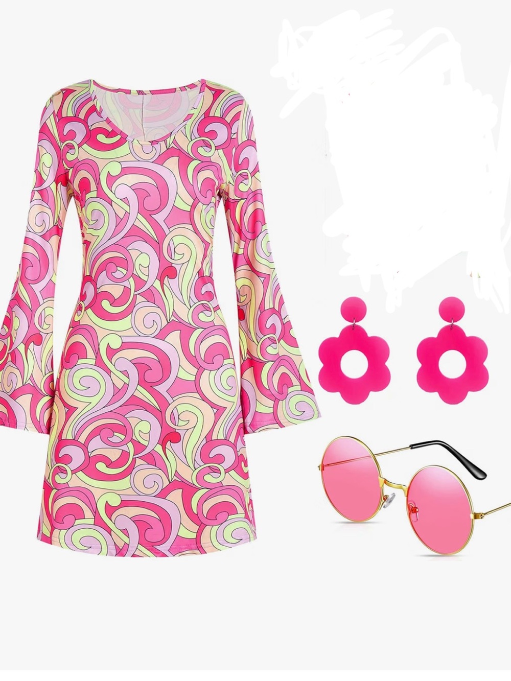 SZ LRG-60s 70s Disco Outfit Dress Hippie Costume Women Halloween